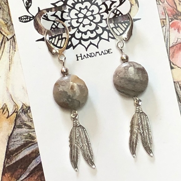 Feathered Laguna Agate Earrings - Picture 7 of 8